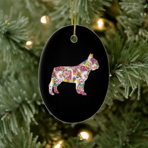 Flower Pattern Frenchie French Bulldogs Lover Gift Ceramic Tree Decoration