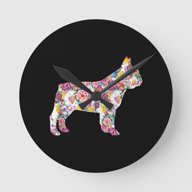 Flower Pattern Frenchie French Bulldogs Lover Gift Round Clock (Front)