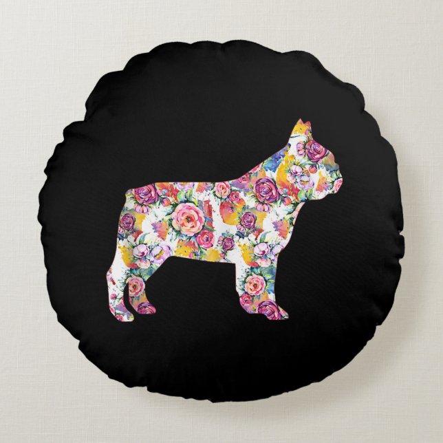 Flower Pattern Frenchie French Bulldogs Lover Gift Round Cushion (Front)