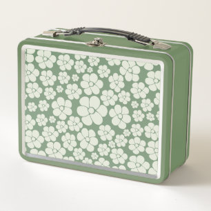 Flower Pattern - Green Metal Lunch Box