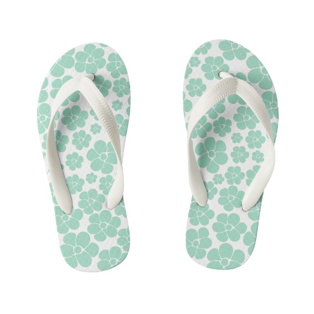 Flower Pattern - Green (Mint) Kid's Jandals (Footbed)