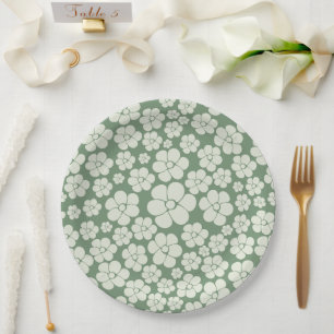 Flower Pattern - Green Paper Plate