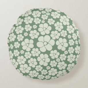 Flower Pattern - Green Round Cushion