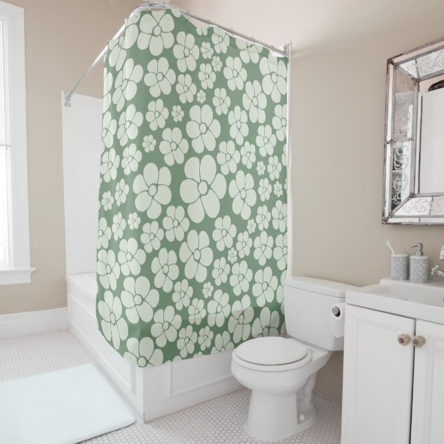 Flower Pattern - Green Shower Curtain (In Situ)