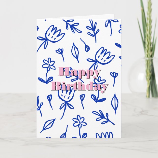 Flower pattern, Happy Birthday  Card (Front)