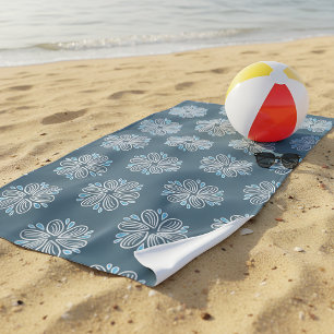Flower Pattern in blue and white Beach Towel