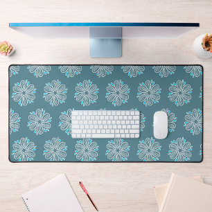 Flower Pattern in blue and white   Desk Mat