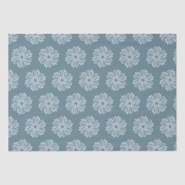 Flower Pattern in blue and white Tissue Paper (Front)