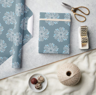 Flower Pattern in blue and white Wrapping Paper