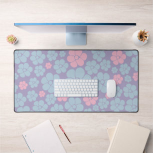 Flower Pattern in Blue, Lilac, and Pink Desk Mat