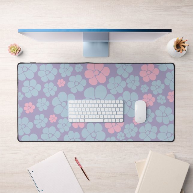 Flower Pattern in Blue, Lilac, and Pink Desk Mat (Office 1)