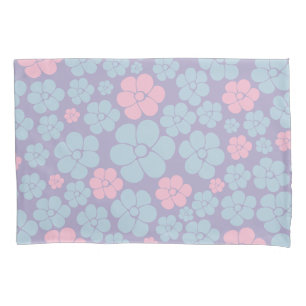 Flower Pattern in Blue, Lilac, and Pink Pillowcase