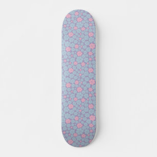 Flower Pattern in Blue, Lilac, and Pink Skateboard