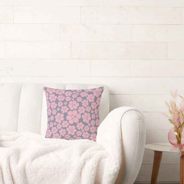 Flower Pattern in Grey and Pink Cushion (Couch)