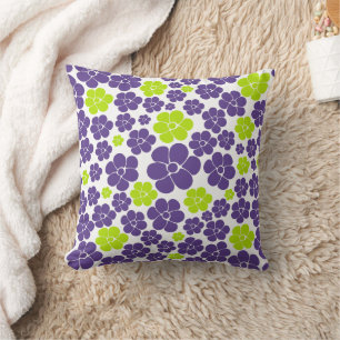 Flower Pattern in Lime Green and Purple Cushion