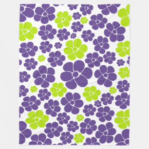 Flower Pattern in Lime Green and Purple Fleece Blanket