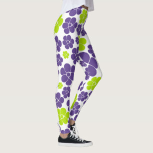 Flower Pattern in Lime Green and Purple Leggings