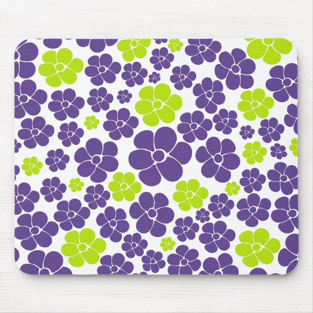 Flower Pattern in Lime Green and Purple Mouse Pad (Front)