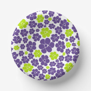 Flower Pattern in Lime Green and Purple Paper Plate