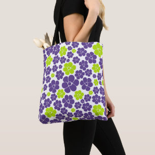 Flower Pattern in Lime Green and Purple Tote Bag