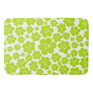 Flower Pattern in Lime Green and White Bath Mat