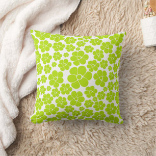 Flower Pattern in Lime Green and White Cushion