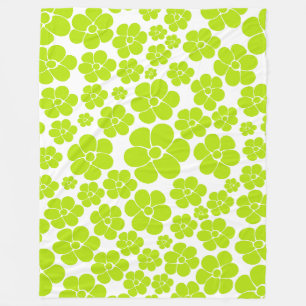 Flower Pattern in Lime Green and White  Fleece Blanket