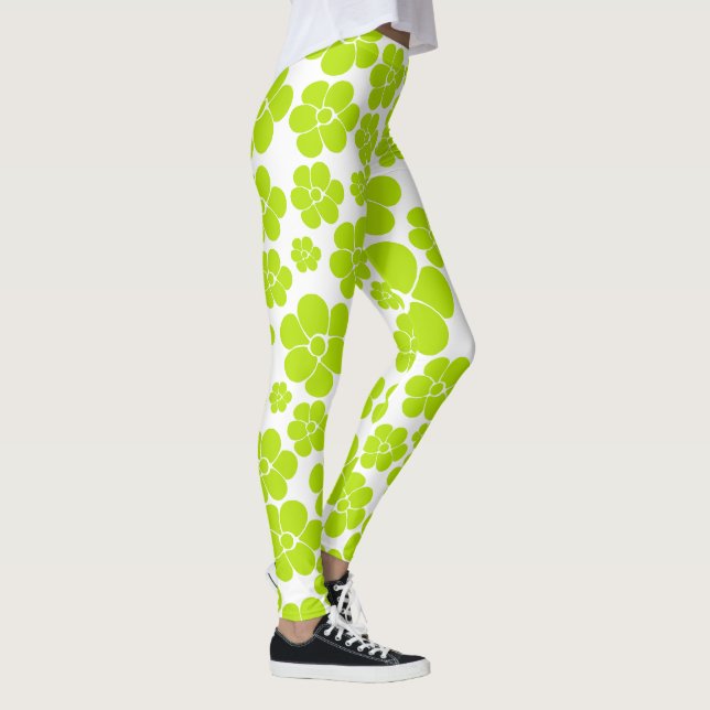 Flower Pattern in Lime Green and White  Leggings (Right)
