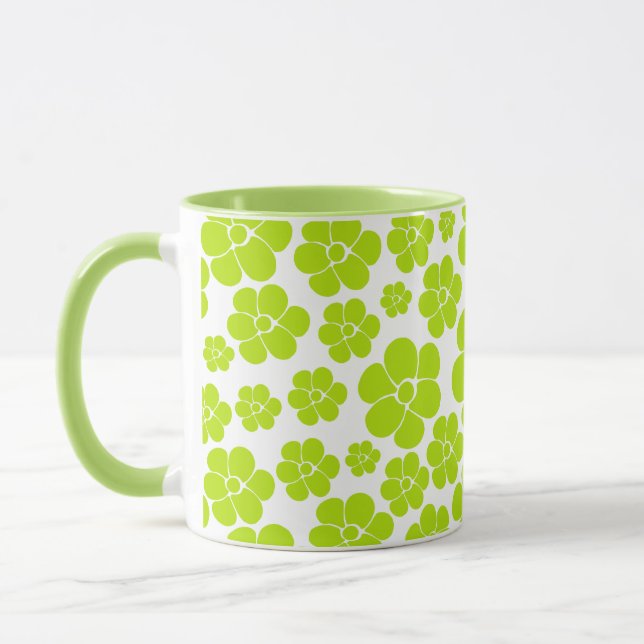 Flower Pattern in Lime Green and White  Mug (Left)