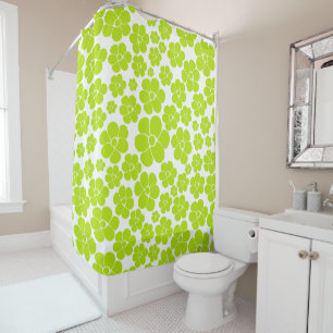 Flower Pattern in Lime Green and White Shower Curtain