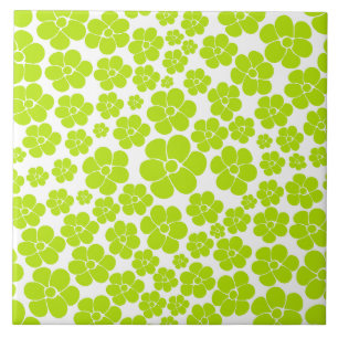 Flower Pattern in Lime Green and White  Tile