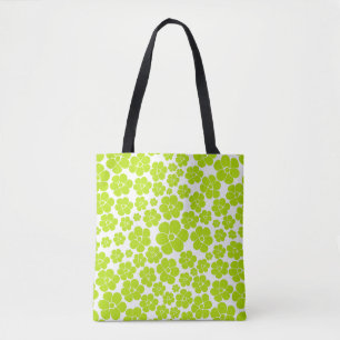 Flower Pattern in Lime Green and White Tote Bag
