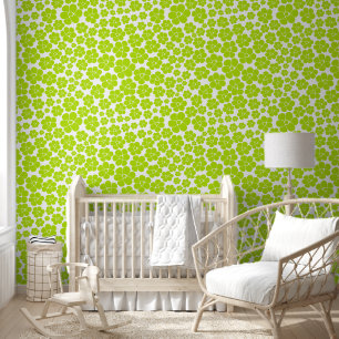 Flower Pattern in Lime Green and White  Wallpaper