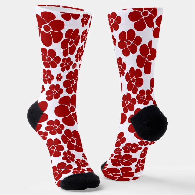 Flower Pattern in Red and White Socks (Angled)