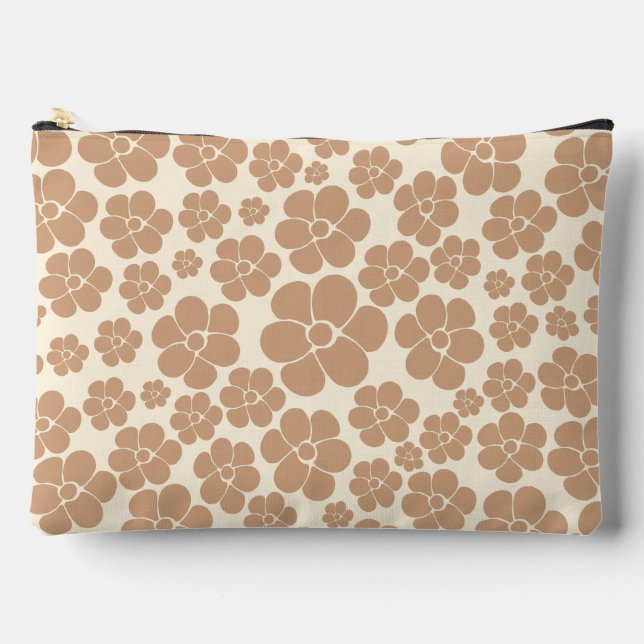 Flower Pattern in Tan and Cream Accessory Pouch (Front)