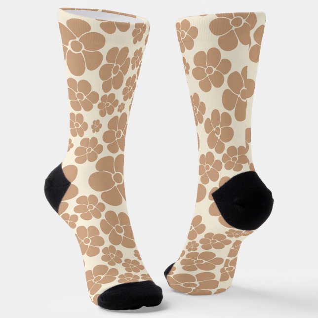 Flower Pattern in Tan and Cream Socks (Angled)
