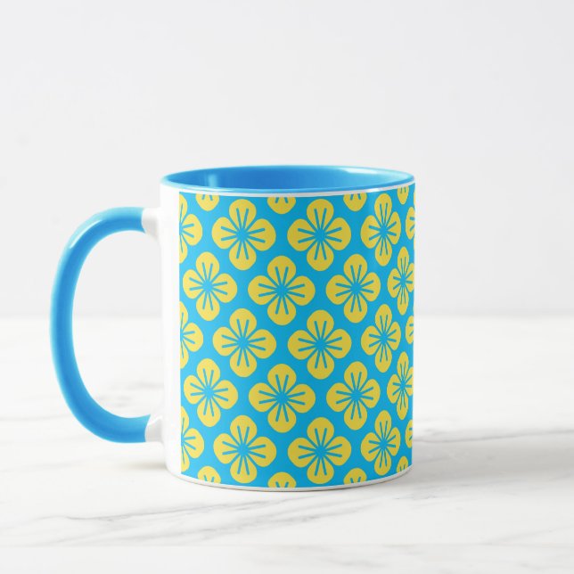 Flower Pattern in Yellow and Turquoise Mug (Left)