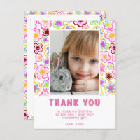 Flower Pattern Kids Girl Photo Birthday Thank you