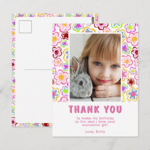 Flower Pattern Kids Girl Photo Birthday Thank you Postcard