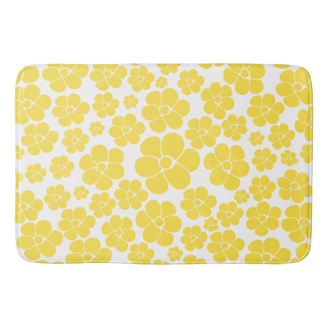 Flower Pattern - Lemon Yellow and White Bath Mat (Front)