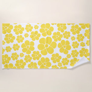 Flower Pattern - Lemon Yellow and White Beach Towel