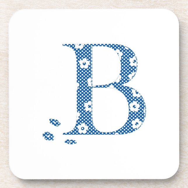 Flower Pattern Letter B (blue) Coaster (Front)