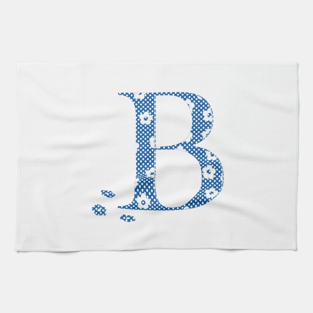 Flower Pattern Letter B (blue) Tea Towel (Horizontal)