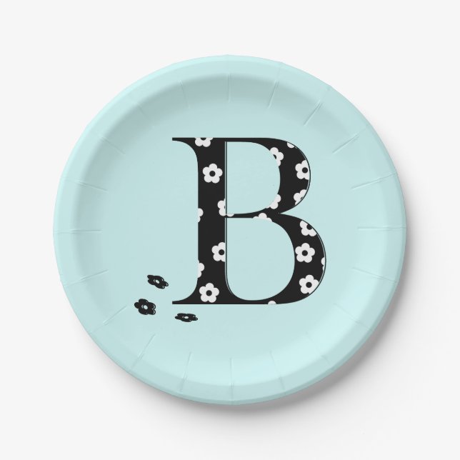 Flower Pattern Letter B Paper Plate (Front)
