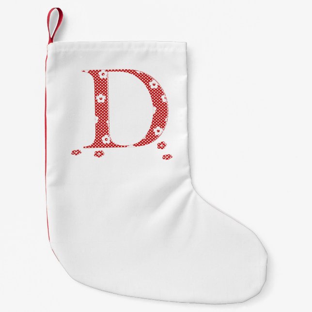 Flower Pattern Letter D(red) Small Christmas Stocking (Front)
