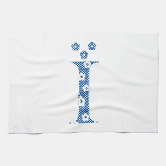 Flower Pattern Letter I (blue) Tea Towel
