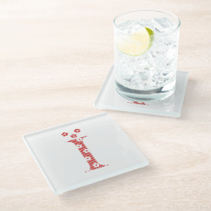 Flower Pattern Letter I (red) Glass Coaster