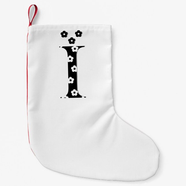 Flower Pattern Letter I Small Christmas Stocking (Front)