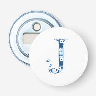 Flower Pattern Letter J (blue) Bottle Opener