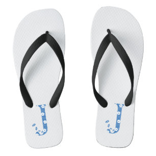 Flower Pattern Letter J (blue) Jandals